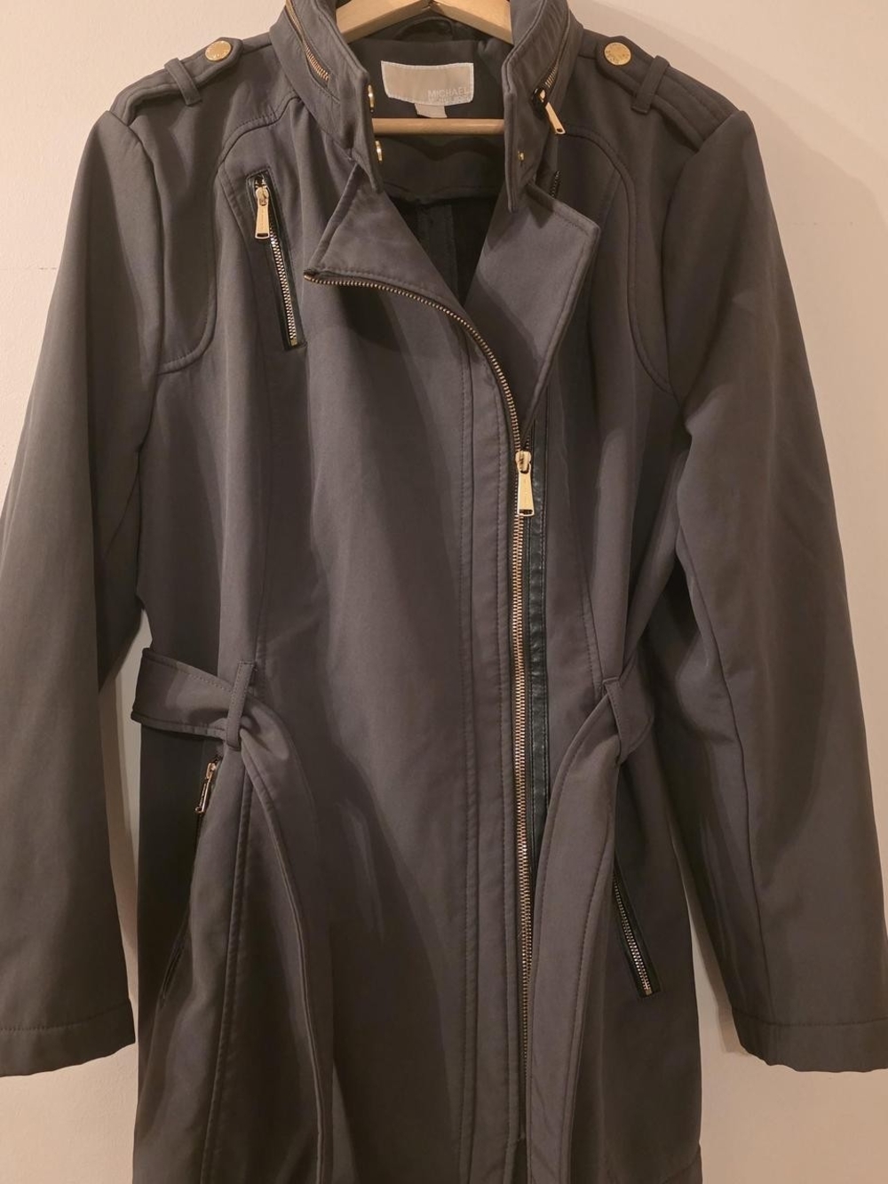 Michael Kors Gray Trench Coat with Gold Hardware